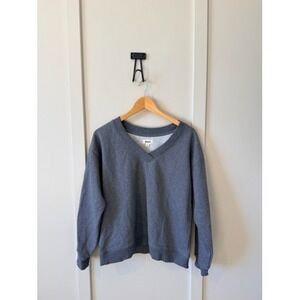 Pact Womens V-Neck Sweatshirt Heather Gray Organic Cotton Fleece Pullover Large